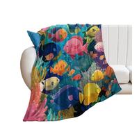 LUYYSKY Beautiful Cartoon Sea Life Flannel Blanket Bedding Sofa Decor Fantasy Abstract Nautical Ocean Coral Reef Animals Fish Soft Warm Throw Blanket, 150x200 cm