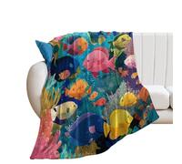 LUYYSKY Beautiful Cartoon Sea Life Flannel Blanket Bedding Sofa Decor Fantasy Abstract Nautical Ocean Coral Reef Animals Fish Soft Warm Throw Blanket, 76x100 cm
