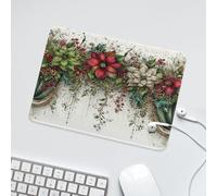 LUYYSKY Beautiful Christmas Red Flowers Waterproof Base Mouse Pad Rustic Watercolor New Year Botanical Plant Floral Leaves Pattern Desk Accessories Decor Lightweight Mouse Pad-24 x 20 CM