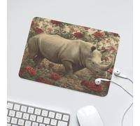 LUYYSKY Beautiful Classic African Rhino Waterproof Base Mouse Pad Modern Realistic Animals Rhinocero Plants Roses Floral Desk Accessories Decor Lightweight Mouse Pad-24 x 20 CM
