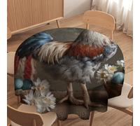LUYYSKY Beautiful Classic Animal Chicken Waterproof Round Tablecloth Realistic Patriotic American Flag Daisies Flowers Animal Rooster Washable Table Cover for Kitchen-91.4" Wx91.4 L cm