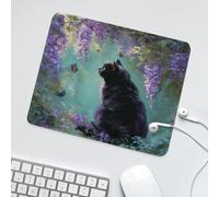 LUYYSKY Beautiful Classic Black Cat Non-Slip Rubber Mouse Pad Colorful Realistic Spring Animals Cat Butterflies Plant Wisteria Flora Mouse Pads for Computers Laptop Mouse-30 x 25 CM