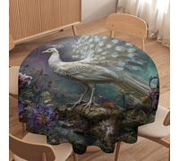 LUYYSKY Beautiful Classic Elegant Peacock Waterproof Round Tablecloth Vintage Rustic Botanical Plant Flowers Animal Bird Peacock Washable Table Cover for Kitchen-70 Wx70 L
