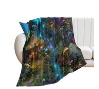 LUYYSKY Beautiful Classic Fairy Forest Flannel Blanket Bedding Sofa Decor Modern Fantasy Spring Night Wonderland Plant Mushroom Butterfly Floral Soft Warm Throw Blanket, 76x100 cm