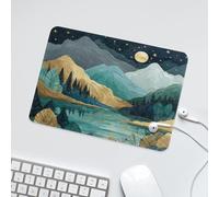 LUYYSKY Beautiful Classic Luxury Marble Waterproof Base Mouse Pad Retro Watercolor Full Moon Night Mountain Lake Plant Pine Forest Desk Accessories Decor Lightweight Mouse Pad-24 x 20 CM