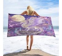 LUYYSKY Beautiful Classic Mythical Dragon Quick-Drying Beach Towel, Fantasy Rustic Full Moon Castle Animal Butterfly Plant Flowers Travel Vacation Single Sided Pile Bathroom Towels-80"W cm x 160"L cm