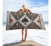 LUYYSKY Beautiful Classic Playing Card Absorbent Beach Towel, Retro Minimalist Antique Texture Poker Card Geometric Pattern Outdoor Single-Sided Velvet Beach Towel
