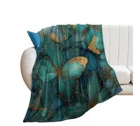 LUYYSKY Beautiful Classic Teal Gold Marble Flannel Blanket Bedding Sofa Decor Vintage Ink Painting Marble Texture Animal Butterfly Pattern Soft Warm Throw Blanket, 76x100 cm