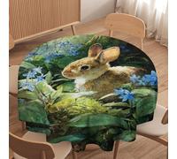 LUYYSKY Beautiful Colorful Cute Rabbits Waterproof Round Tablecloth Retro Watercolor Art Spring Forest Plants Flowers Animals Bunny Patter Washable Table Cover for Kitchen-177.8" Wx177.8 L cm