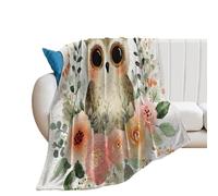 LUYYSKY Beautiful Cute Anime Owl Lightweight Flannel Blanket Classic Funny Natural Animal Owl Botanical Plant Flowers Green Leaves Cozy Soft Throw Blanket, 150x200 cm