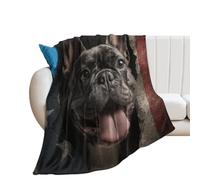 LUYYSKY Beautiful Cute Black Bulldog Flannel Blanket Bedding Sofa Decor Vintage Patriotic Theme American Flag Animals French Bulldog Soft Warm Throw Blanket, 76x100 cm