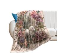 LUYYSKY Beautiful Elegant Classic Unicorn Lightweight Flannel Blanket Retro Watercolor Mythical Anime Unicorn Butterfly Plants Rose Floral Cozy Soft Throw Blanket, 130x150 cm