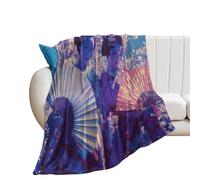 LUYYSKY Beautiful Elegant Japanese Geisha Lightweight Flannel Blanket Vintage Rustic Spring Plant Cherry Blossom Tree Asian Girl Cozy Soft Throw Blanket, 130x150 cm