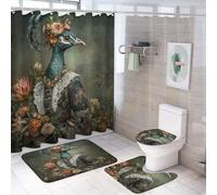 LUYYSKY Beautiful Elegant Peacock Shower Curtain Decor Set,Vintage Colorful Tropical Spring Flowers Animal Peacocks Bathroom Decor Sets With Rugs,Bathroom Shower Curtain Set