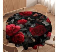 LUYYSKY Beautiful Elegant Red Rose Flowers Round Tablecloth Colorful Rustic Animal Butterflies Rose Floral Print Washable Decor for Table Cover for Kitchen-50 Wx50 L