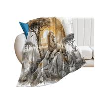LUYYSKY Beautiful Elegant Wildlife Lion Flannel Blanket Bedding Sofa Decor Rustic Oil Painting Sunset Savannah Plant Tree African Animal Lion Soft Warm Throw Blanket, 130x150 cm