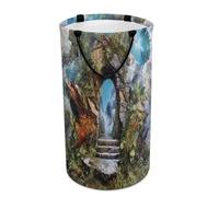 LUYYSKY Beautiful Fantasy Arch Door Versatile Storage Laundry Basket, Vintage Oil Painting Mid Century Forest Garden Tree Flower Large Capacity Bathroom Hamper With Handle