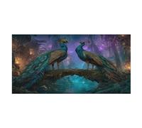 LUYYSKY Beautiful Fantasy Peacock Absorbent Beach Towel, Vintage Colorful Tropical Misty Forest Animal Peacocks Outdoor Single-Sided Velvet Beach Towel