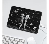 LUYYSKY Beautiful Fantasy Skeleton Couple Non-Slip Rubber Mouse Pad Vintage Halloween Night Animal Butterflies Black&White Skull Pattern Mouse Pads for Computers Laptop Mouse-24 x 20 CM
