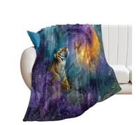 LUYYSKY Beautiful Fantasy Tiger Flannel Blanket Bedding Sofa Decor Colorful Modern Galaxy Landscape Animal Tiger Butterflies Tropical Pla Soft Warm Throw Blanket, 150x200 cm