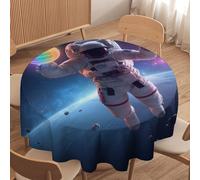 LUYYSKY Beautiful Funny Astronaut Waterproof Round Tablecloth Modern Watercolor Galaxy Outer Space Astronaut Sports Theme Washable Table Cover for Kitchen-152.4" Wx152.4 L cm