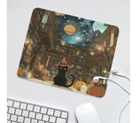 LUYYSKY Beautiful Funny Cute Black Cat Non-Slip Rubber Mouse Pad Classic Watercolor Halloween Night Animals Black Cat Plants Pumpkin Mouse Pads for Computers Laptop Mouse-30 x 25 CM