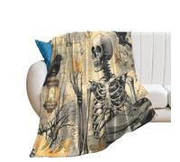 LUYYSKY Beautiful Halloween Horror Skull Flannel Blanket Bedding Sofa Decor Classic Gothic Mid Century Animals Raven Butterflies Skeleton Pattern Soft Warm Throw Blanket, 130x150 cm