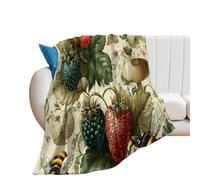 LUYYSKY Beautiful Modern Red Strawberry Lightweight Flannel Blanket Cute Realistic Plants Strawberries Green Leaves Animal Bee Cozy Soft Throw Blanket, 150x200 cm