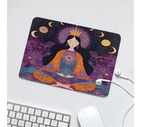 LUYYSKY Beautiful Mysterious Ethnic Girl Waterproof Base Mouse Pad Classic Retro Full Moon Indian Yoga Plant Mandala Floral Print Desk Accessories Decor Lightweight Mouse Pad-24 x 20 CM