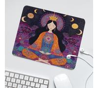 LUYYSKY Beautiful Mysterious Ethnic Girl Waterproof Base Mouse Pad Classic Retro Full Moon Indian Yoga Plant Mandala Floral Print Desk Accessories Decor Lightweight Mouse Pad-30 x 25 CM