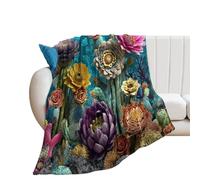 LUYYSKY Beautiful Natural Green Cactus Lightweight Flannel Blanket Modern Classic Southwest Desert Tropical Plant Succulents Cactus Flowe Cozy Soft Throw Blanket, 76x100 cm