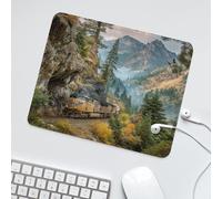 LUYYSKY Beautiful Natural Mountain Forest Waterproof Base Mouse Pad Fantasy Realistic Autumn Valley Theme Pine Forest Steam Train Desk Accessories Decor Lightweight Mouse Pad-30 x 25 CM
