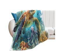 LUYYSKY Beautiful Nautical Sea Turtle Flannel Blanket Bedding Sofa Decor Modern Classic Ocean Underwater Animals Turtle Octopus Fish Corals Soft Warm Throw Blanket, 150x200 cm