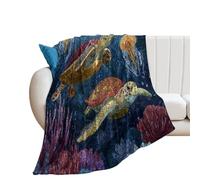 LUYYSKY Beautiful Nautical Sea Turtles Lightweight Flannel Blanket Classic Watercolor Ocean Underwater Animals Turtles Jellyfish Coral Cozy Soft Throw Blanket, 76x100 cm