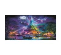 LUYYSKY Beautiful Oil Painting Eiffel Tower Absorbent Beach Towel, Fantasy Colorful Galaxy Full Moon France Paris Tower Outdoor Single-Sided Velvet Beach Towel