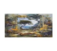 LUYYSKY Beautiful Oil Painting Open Window Quick-Drying Beach Towel, Vintage Rustic Forest Field Wildflowers Landscape Travel Vacation Single Sided Pile Bathroom Towels