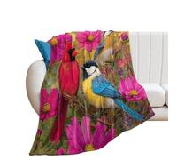 LUYYSKY Beautiful Realistic Animal Birds Flannel Blanket Bedding Sofa Decor Colorful Abstract Spring Forest Birds Tree Branch Floral Soft Warm Throw Blanket, 100x130 cm