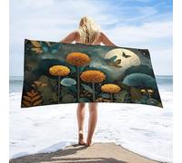 LUYYSKY Beautiful Realistic Autumn Flower Quick-Drying Beach Towel, Vintage Abstract Full Moon Forest Floral Plants Animal Butterflies Travel Vacation Single Sided Pile Bathroom Towels