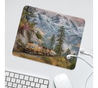 LUYYSKY Beautiful Realistic Autumn Mountain Waterproof Base Mouse Pad Colorful Natural Valley Theme Pine Forest Steam Train Desk Accessories Decor Lightweight Mouse Pad-30 x 25 CM