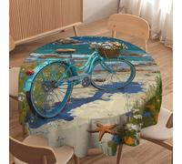 LUYYSKY Beautiful Realistic Coastal Beach Waterproof Round Tablecloth Classic Nautical Ocean Seascape Animal Seagull Bicycle Washable Table Cover for Kitchen-177.8" Wx177.8 L cm