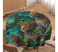 LUYYSKY Beautiful Realistic Leopard Waterproof Round Tablecloth Modern Art Spring Plants Tree Animal Cheetah Butterflies Washable Table Cover for Kitchen-152.4" Wx152.4 L cm
