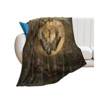 LUYYSKY Beautiful Realistic Red Japanese Crane Flannel Blanket Bedding Sofa Decor Colorful Asian Culture Full Moon Animal Crane Cherry Blossom Soft Warm Throw Blanket, 76x100 cm