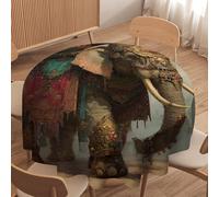 LUYYSKY Beautiful Realistic Sea Octopus Waterproof Round Tablecloth Classic Abstract Indian Aesthetic Tropical Animal Elephant Octopus Washable Table Cover for Kitchen-152.4" Wx152.4 L cm