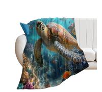 LUYYSKY Beautiful Realistic Sea Turtle Lightweight Flannel Blanket Natural Rustic Ocean Underwater Animals Turtles Fish Coral Cozy Soft Throw Blanket, 150x200 cm