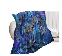 LUYYSKY Beautiful Realistic Wildlife Zebra Flannel Blanket Bedding Sofa Decor Abstract Rustic African Animal Zebra Boho Plant Flowers Dreamcatcher Soft Warm Throw Blanket, 76x100 cm