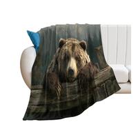 LUYYSKY Beautiful Retro Animal Bear Flannel Blanket Bedding Sofa Decor Classic Abstract Forest Mountain Landscape Wooden Fence Soft Warm Throw Blanket, 150x200 cm