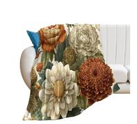 LUYYSKY Beautiful Retro Boho Flowers Lightweight Flannel Blanket Classic Mid Century Bohemian Bohemian Botanical Plant Floral Cozy Soft Throw Blanket, 130x150 cm