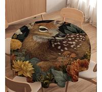 LUYYSKY Beautiful Retro Cute Deer Waterproof Round Tablecloth Mid Century Antique William Morris Botanical Floral Animal Elk Washable Table Cover for Kitchen-91.4" Wx91.4 L cm
