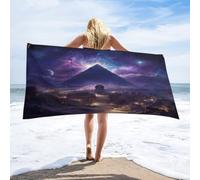 LUYYSKY Beautiful Retro Pyramid Egypt Absorbent Beach Towel, Modern Realistic Starry Outer Space Planet Egyptian Outdoor Single-Sided Velvet Beach Towel-80 W cm x 160" L cm