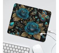 LUYYSKY Beautiful Romantic Blue&Golden Rose Waterproof Base Mouse Pad Luxury Classic Botanical Plant Rose Flowers Animal Butterfly Desk Accessories Decor Lightweight Mouse Pad-30 x 25 CM
